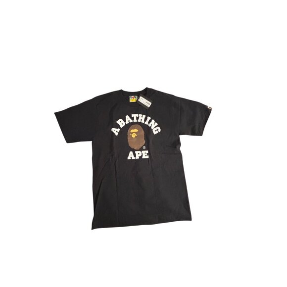 A Bathing Ape Black College Tee Shirt Size S 100% Cotton Made In Japan - Picture 1 of 6